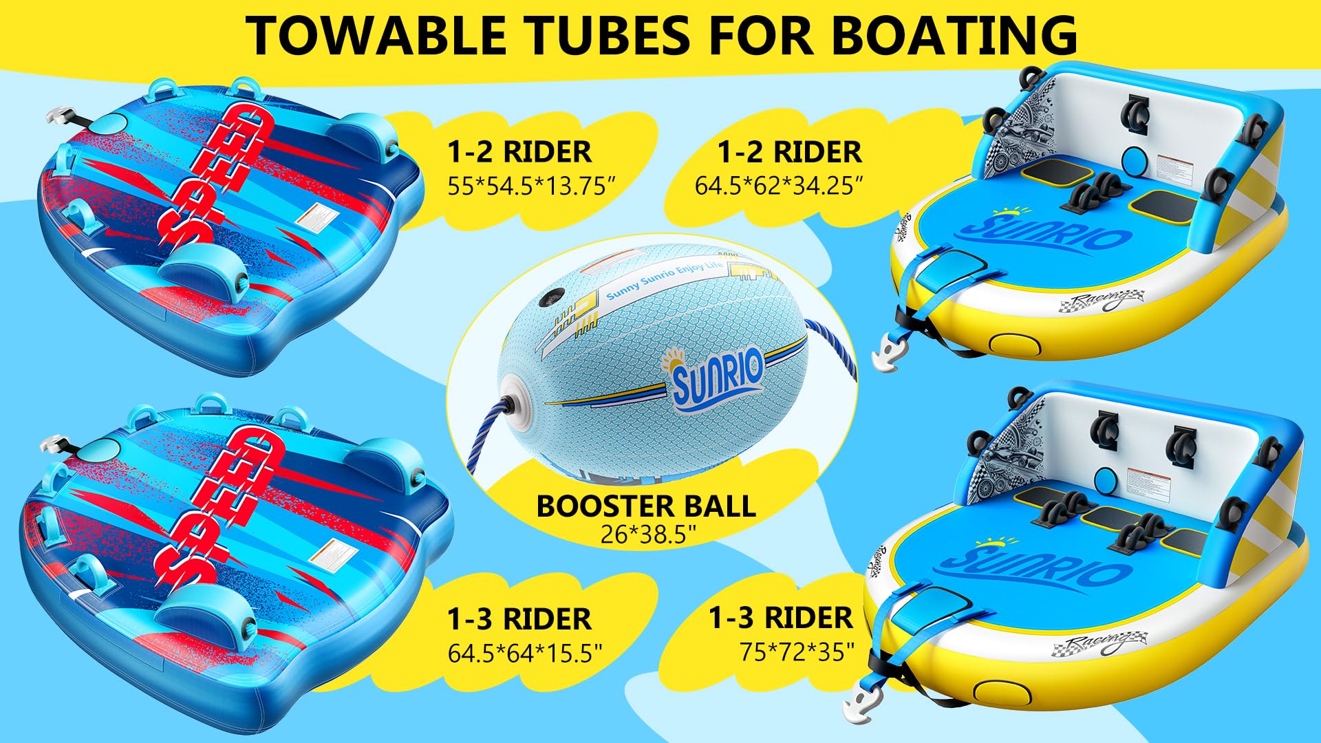 **Heavy Duty Inflatable Towable Tube for Boating - 1-3 Riders, Speed Water Sport Tube with Zippered Nylon Cover, Bolster Fins & Safety Air Valve - Perfect for Lake, River & Ocean Fun**
