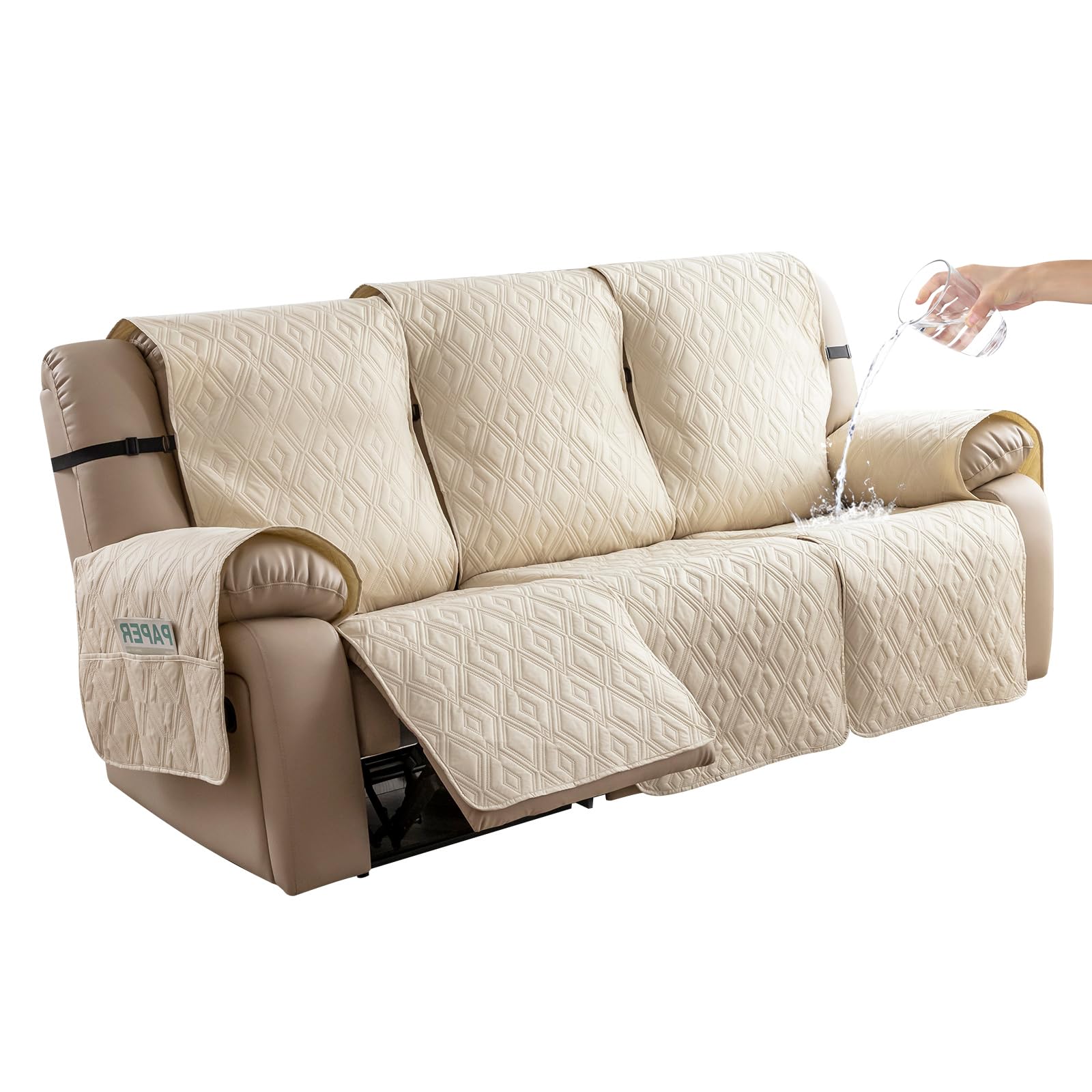 Waterproof Reclining Sofa Cover 3-Seater Non-Slip Washable Couch Protector for Pets & Kids - Beige | Perfect for Living Room, Family Room & Pet-Friendly Homes