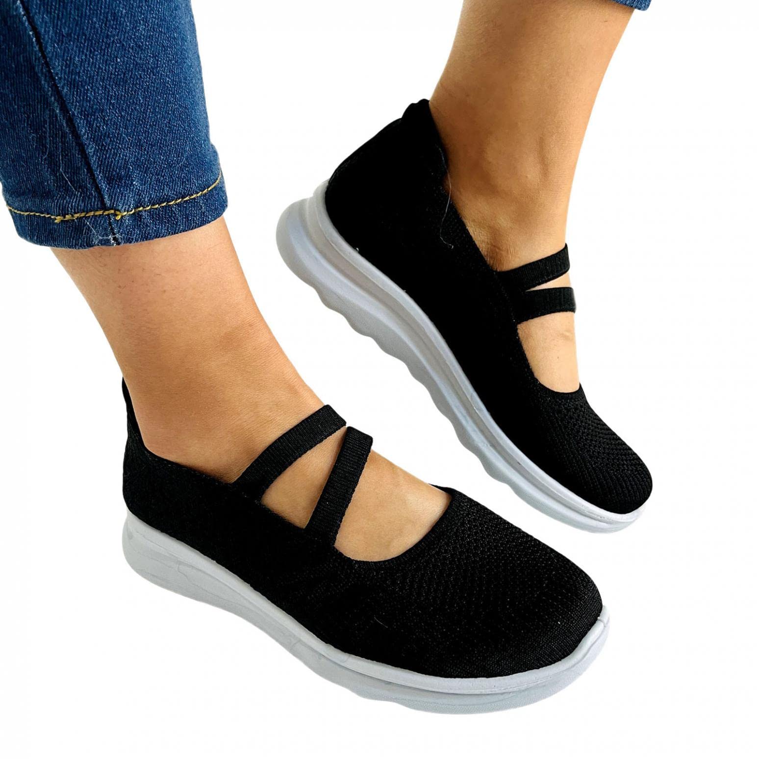 Women's Slip-On Sneakers with Memory Foam & Air Cushion - Comfortable Walking Shoes for Women - Breathable Mesh Loafers with Dual Strap Buckle - Casual Fashion Sneakers for Running, Travel & Everyday Wear