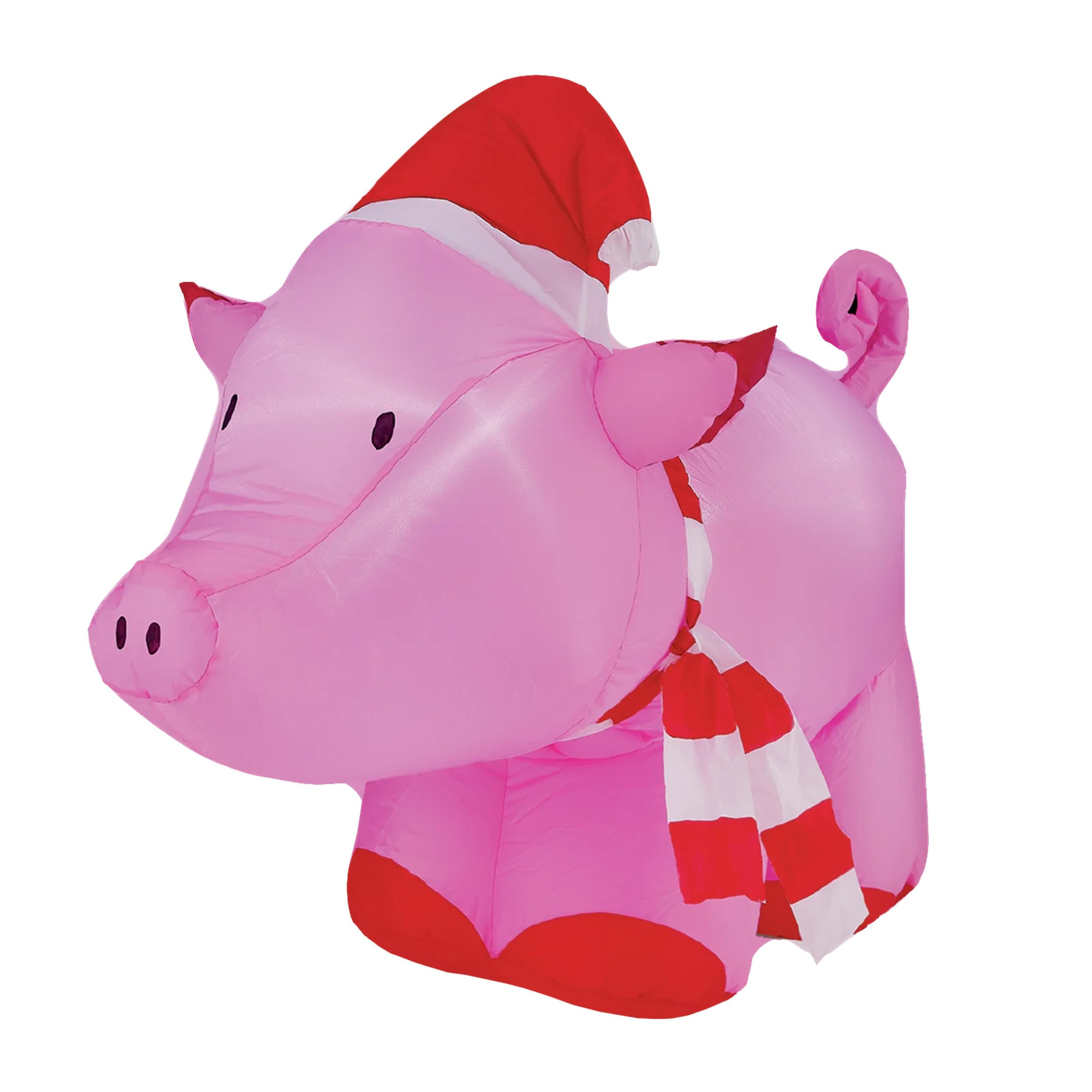Inflatable Pink Pig with Santa Hat Decor & LED Lights - Outdoor Christmas Decoration for Yard, Garden, and Holiday Party Decorating