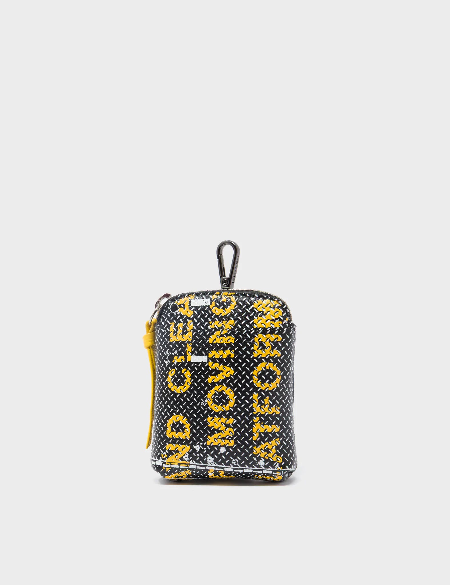 Florence Pouch Charm - Black Leather Keychain with Metal Platform Print | Fashion Accessory for Handbags, Wallets & Keys | Perfect Gift for Women