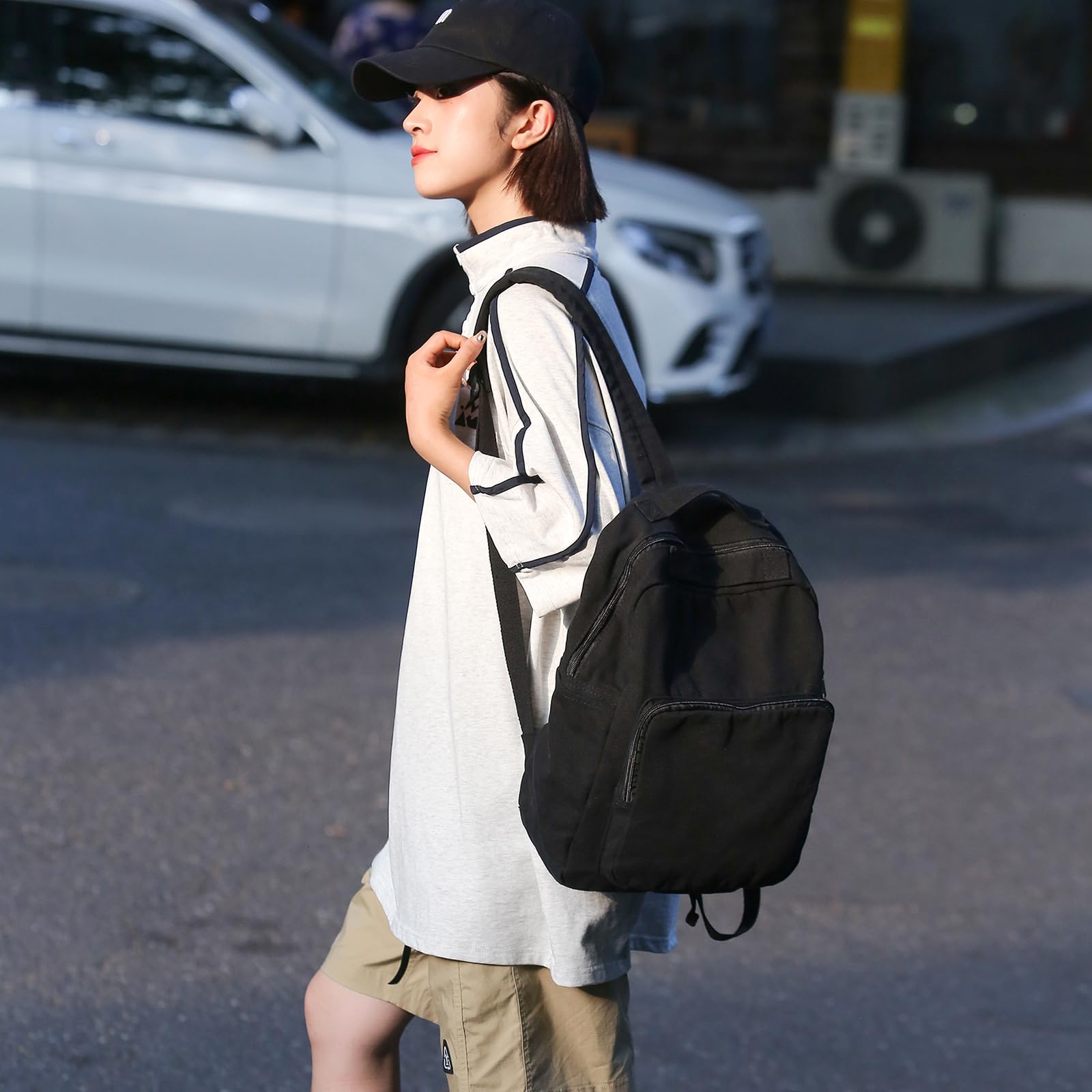 Stylish Vintage Canvas Small Backpack Purse for Women & Teen Girls - Cute Aesthetic Black Mini Backpack for School, College, Travel & Daily Use