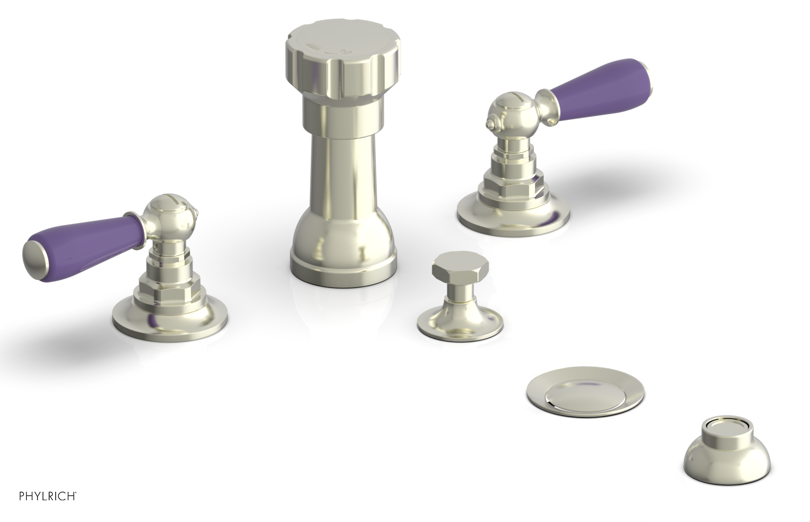 Jamestown 4-Hole Bidet Faucet Set with Lever Handles & Purple Accents - 165 61 - Perfect for Modern Bathroom Renovations and Water-Saving Toilet Upgrades