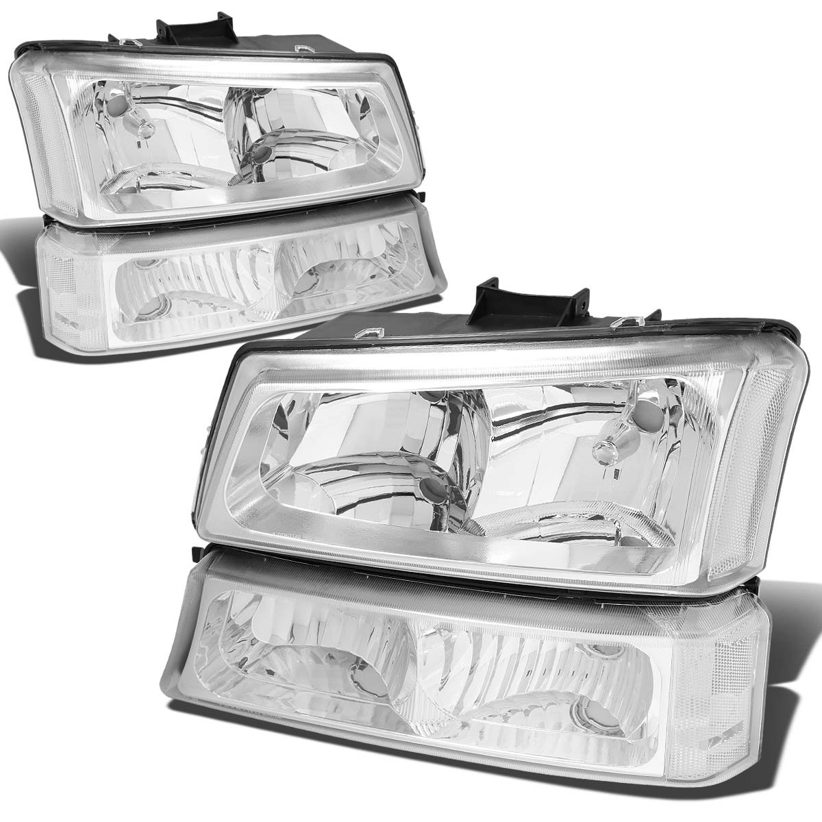 2003-2006 Chevy Silverado 1500 2500 3500 Chrome Clear Headlight Assembly with Bumper Signal Lamps - Replacement Headlights for Improved Night Visibility & Style Upgrade