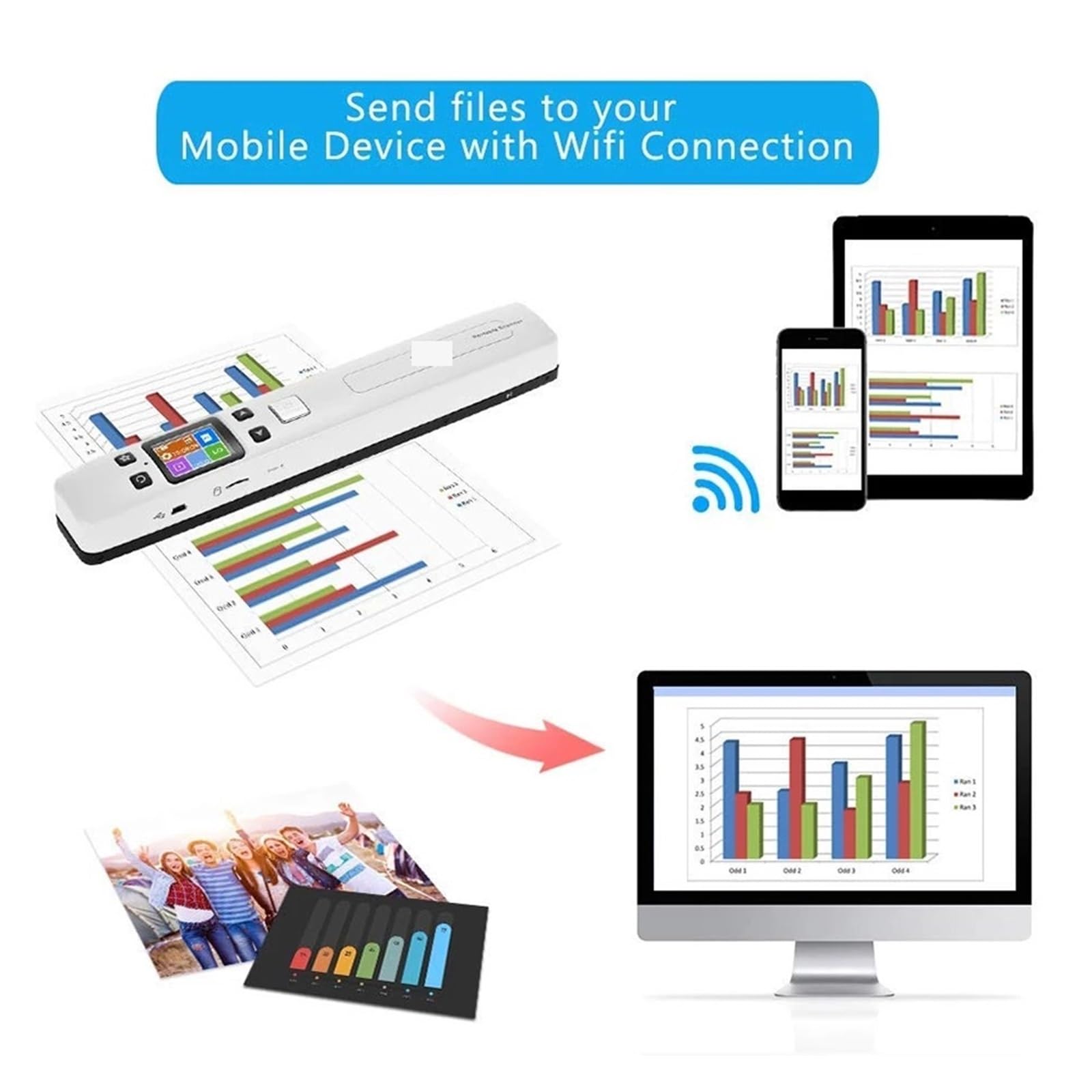 Portable A4 Document Scanner - 1050DPI Handheld Book Scanner with LCD Display for PDF/JPG - Ideal for School, Office, Invoices & Receipts Scanning | Compact & Lightweight for On-the-Go Use