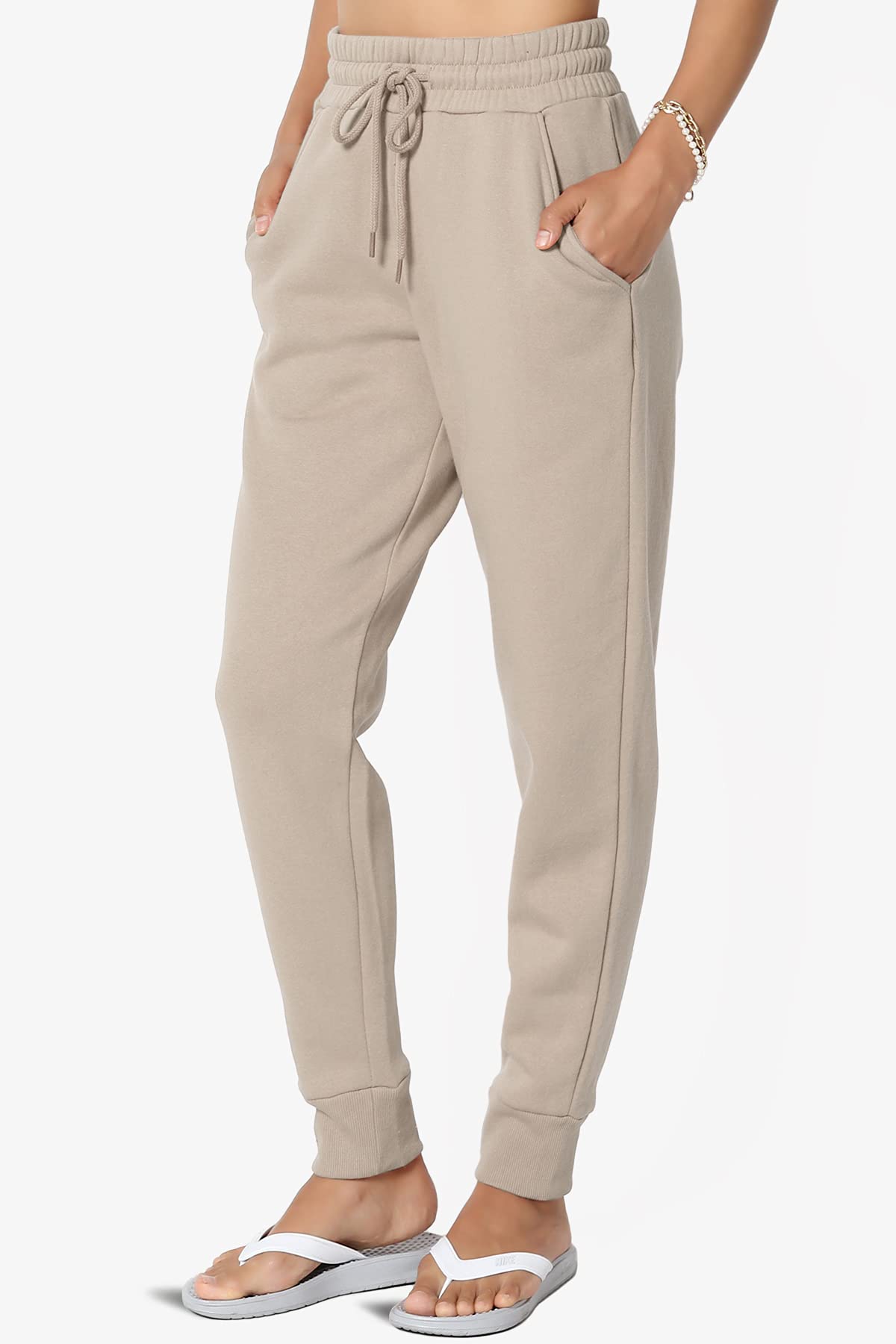 TheMogan Active Lounge Comfy Cotton Blend Drawstring Waist Jogger Sweatpants for Women - Soft Casual Yoga Pants with Pockets for Running, Travel & Home Relaxation