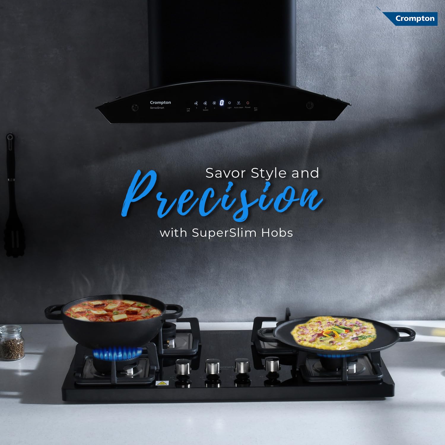 Crompton Superslim Hb TAB 30-inch 4-Burner Super Slim Gas Stove with Tempered Glass Top - Midnight Black | Compact Kitchen Solution for Small Spaces & Apartments | Durable & Stylish Cooking Hob