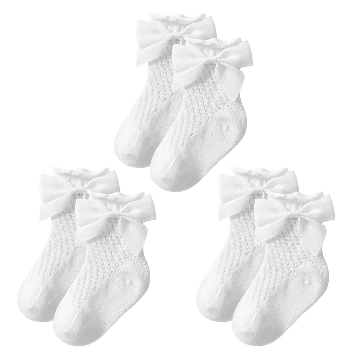 Adorable Baby Girl Ankle Socks with Bowknot - Soft Knit Mesh Princess Lace Socks for Toddlers & Newborns - Perfect for Dress-Up, Parties & Everyday Comfort