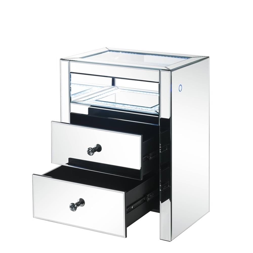 Acme Dominic Modern LED Nightstand with 2 Drawers & Mirrored Glass - Perfect for Bedroom, Living Room, or Office Storage