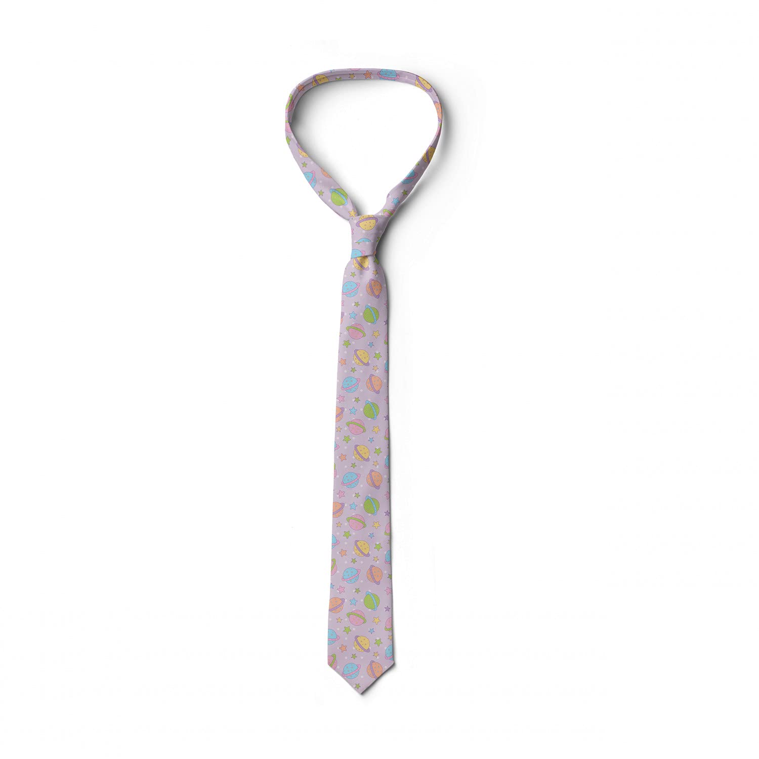 Ambesonne Men's Tie - Stylish Pastel Galactic Planets Design, 3.7