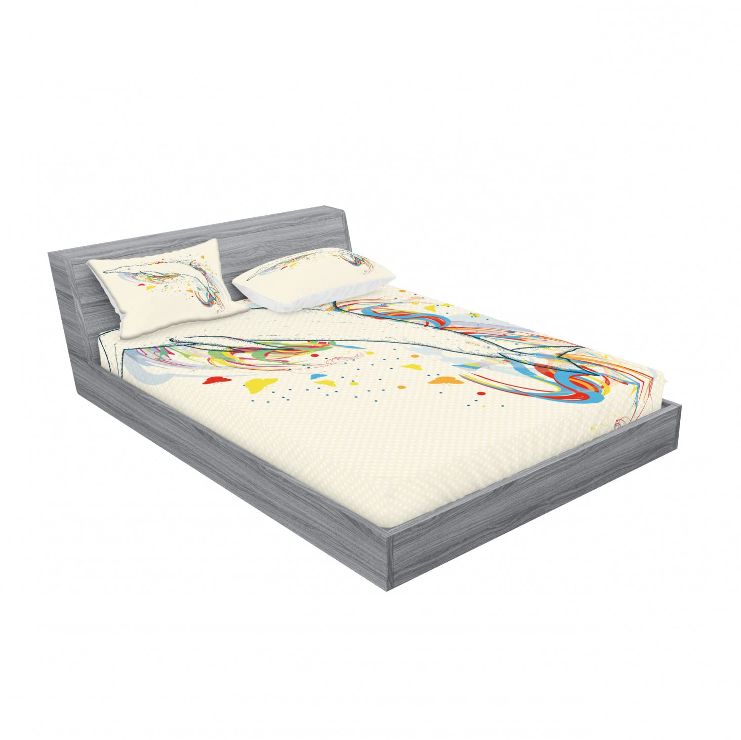 Ambesonne 2-Pack Queen Size Dolphin Print Fitted Sheet Set with 4 Pillow Shams - Vibrant Rainbow Fish Design Bedding Collection for Coastal & Nautical Themed Bedrooms - Perfect for Beach House Decor, Guest Rooms, and Ocean Lover's Home Styling