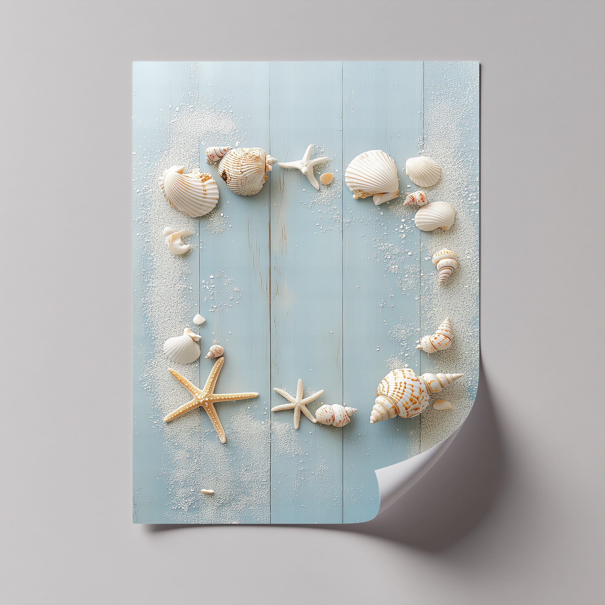 Coastal Frame - Starfish & Shells on Blue Canvas Print Wall Art | Beach House Decor | Ocean Themed Living Room & Bedroom Decor