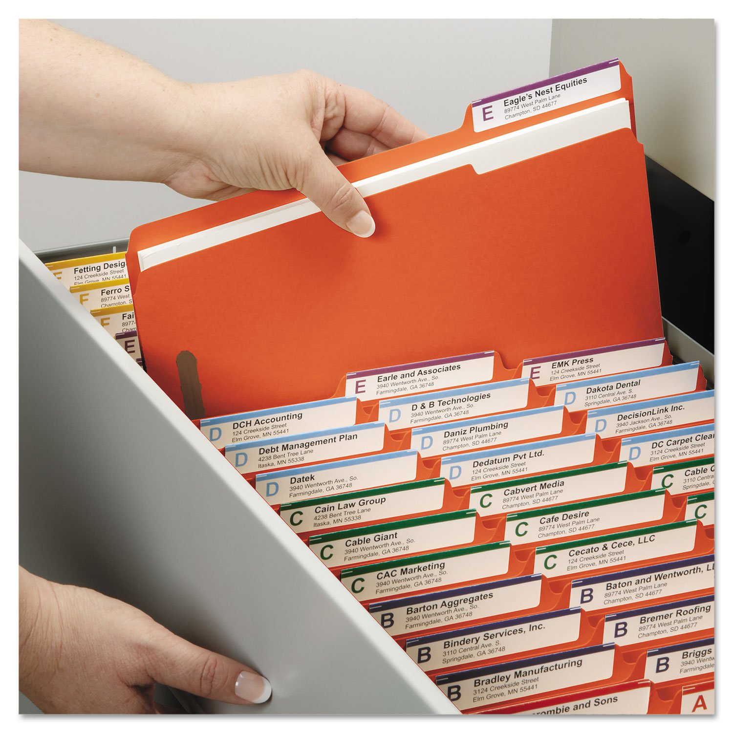 Smead 12540 Two-Fastener File Folders - 1/3 Cut Assorted Top Tabs, Letter Size, Orange (50/Box) - Perfect for Office Organization & Document Filing