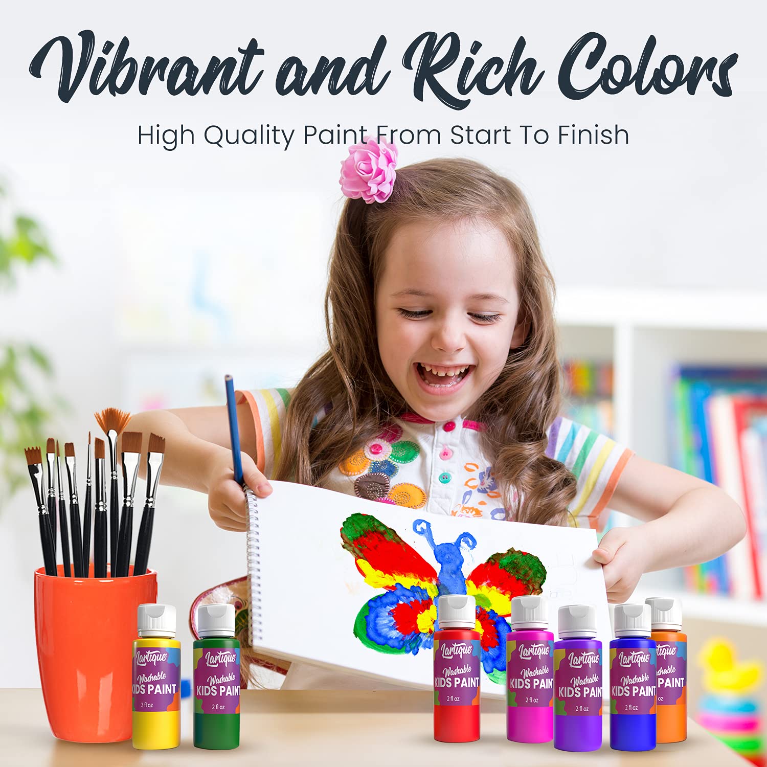 Washable Kids Paint Set - 24 Colors Non-Toxic Finger Paint (Regular, Fluorescent & Metallic) | 2oz Bottles | Safe Tempera Paint for Children | Made in USA | Perfect for Art Projects, Classroom Activities & DIY Crafts