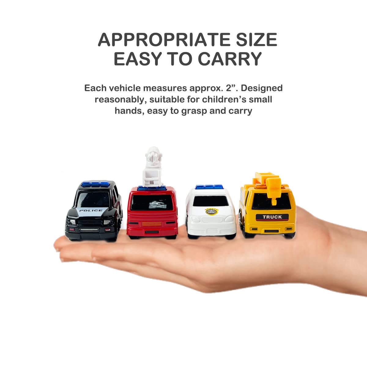 16-Piece Diecast Metal Toy Car Set with Police, Construction, Ambulance & Firetruck Vehicles - Durable Mini Trucks in 4 Storage Tubes - Perfect Gift for Kids, Birthday Party Favors & Pretend Play - Great for Home, School & Travel Playtime