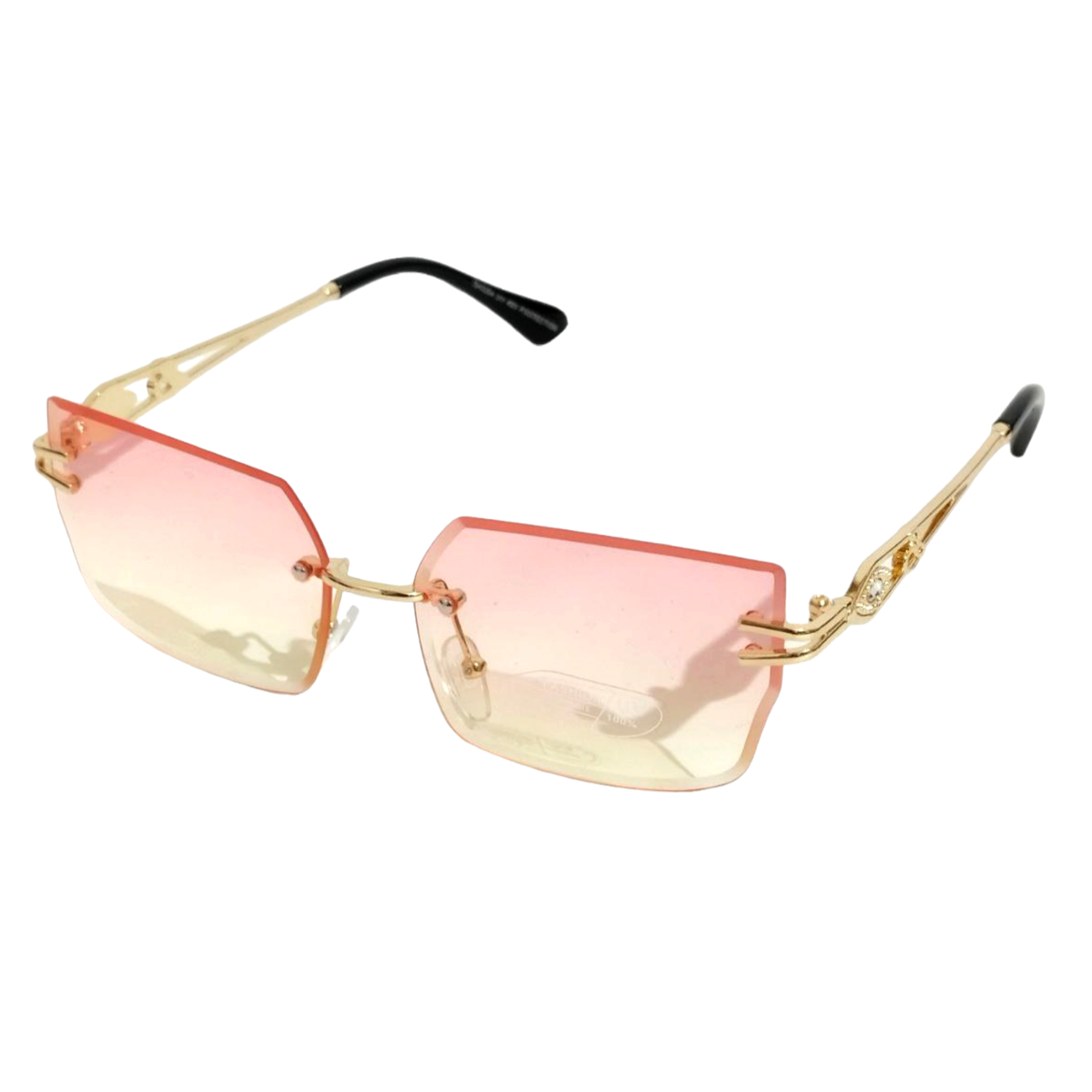 Stylish Pink & Yellow Rimless Sunglasses for Women - Trendy UV Protection Shades for Beach, Driving & Outdoor Fashion