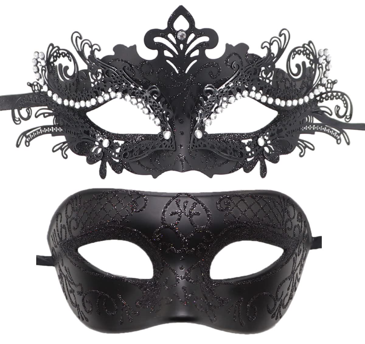 Coolwife Couples Masquerade Masks - Elegant Venetian Style Metal Masks for Mardi Gras, Prom, Evening Party & Costume Events - Perfect for Halloween, Ballroom Dances & Themed Weddings