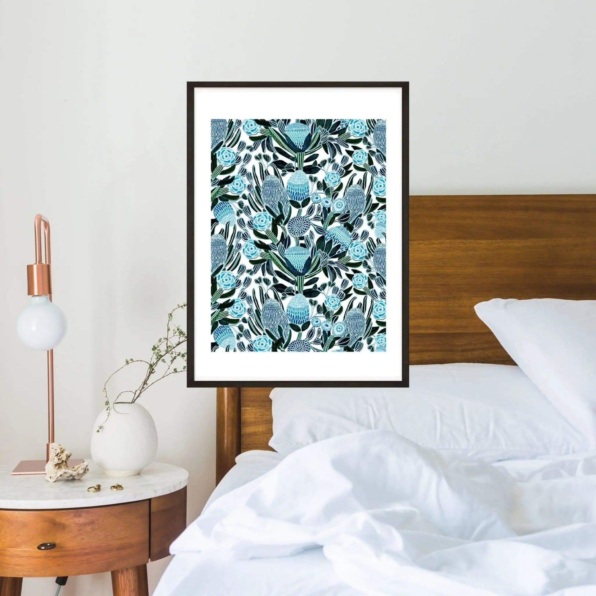 Blue Banksia Botanical Wall Art Print - Australian Floral Decor for Living Room, Bedroom & Office - Perfect for Home & Office Decor