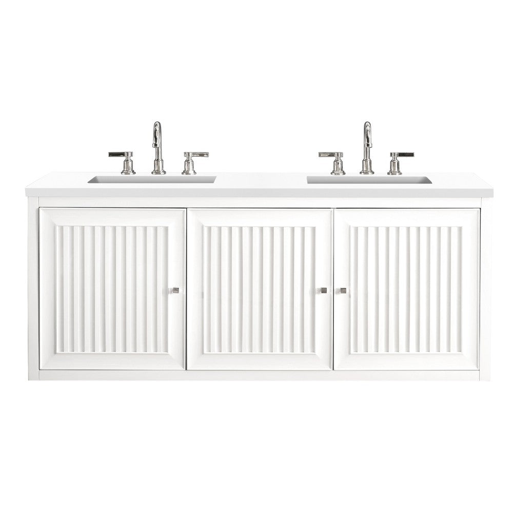 James Martin Vanities Athens Collection 60-Inch Double Bathroom Vanity in Glossy White with Solid Surface Countertop - Modern Bathroom Furniture for Master Bath & Guest Bath Remodeling