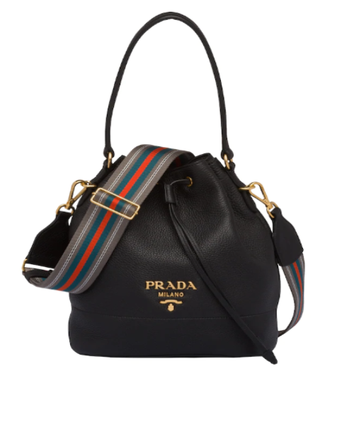 Prada Leather Bucket Bag for Women - Black Genuine Leather Handbag - Fashionable Shoulder Bag for Work, Travel & Everyday Use