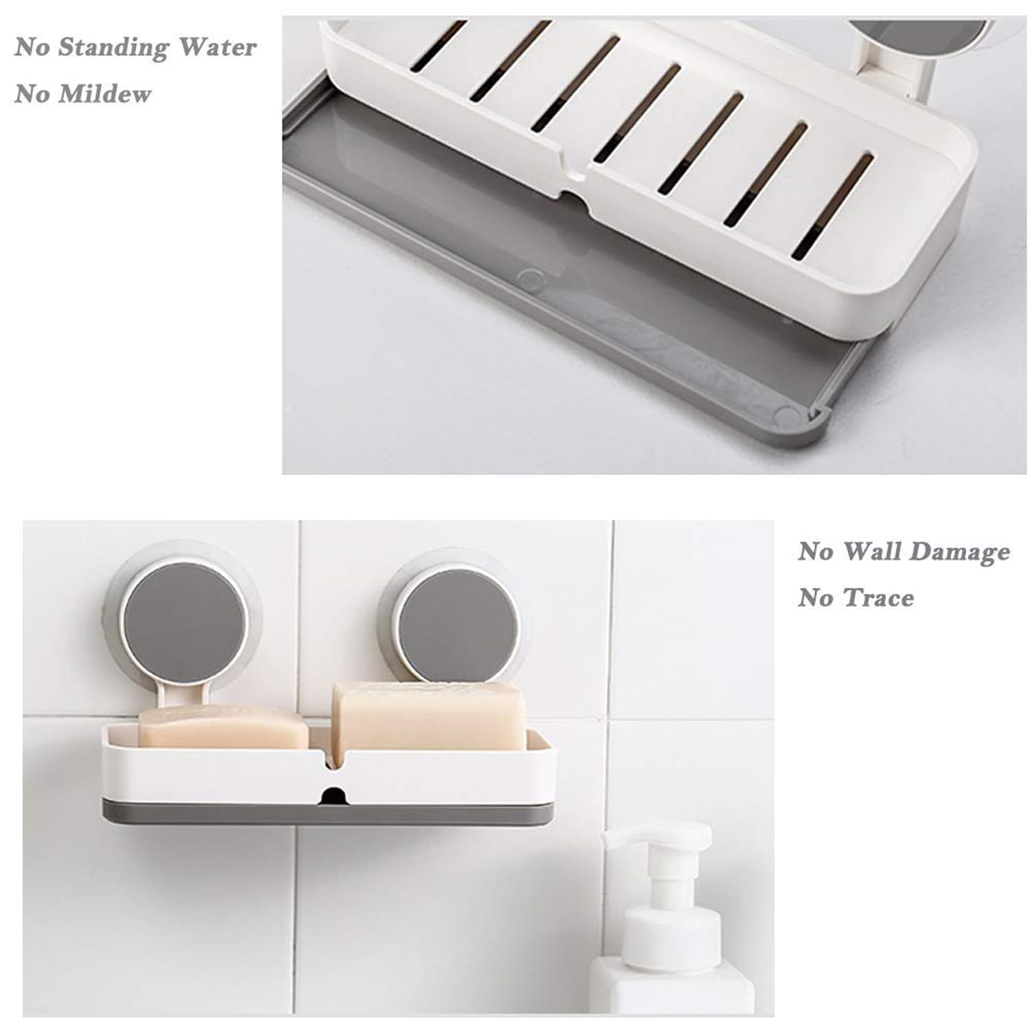 JIALTO Wall Mounted Soap Holder with Drain Tray - No Drill Adhesive Bathroom Organizer for Shower & Sink (Holds 5kg) - Perfect for Small Spaces, Apartments & RVs