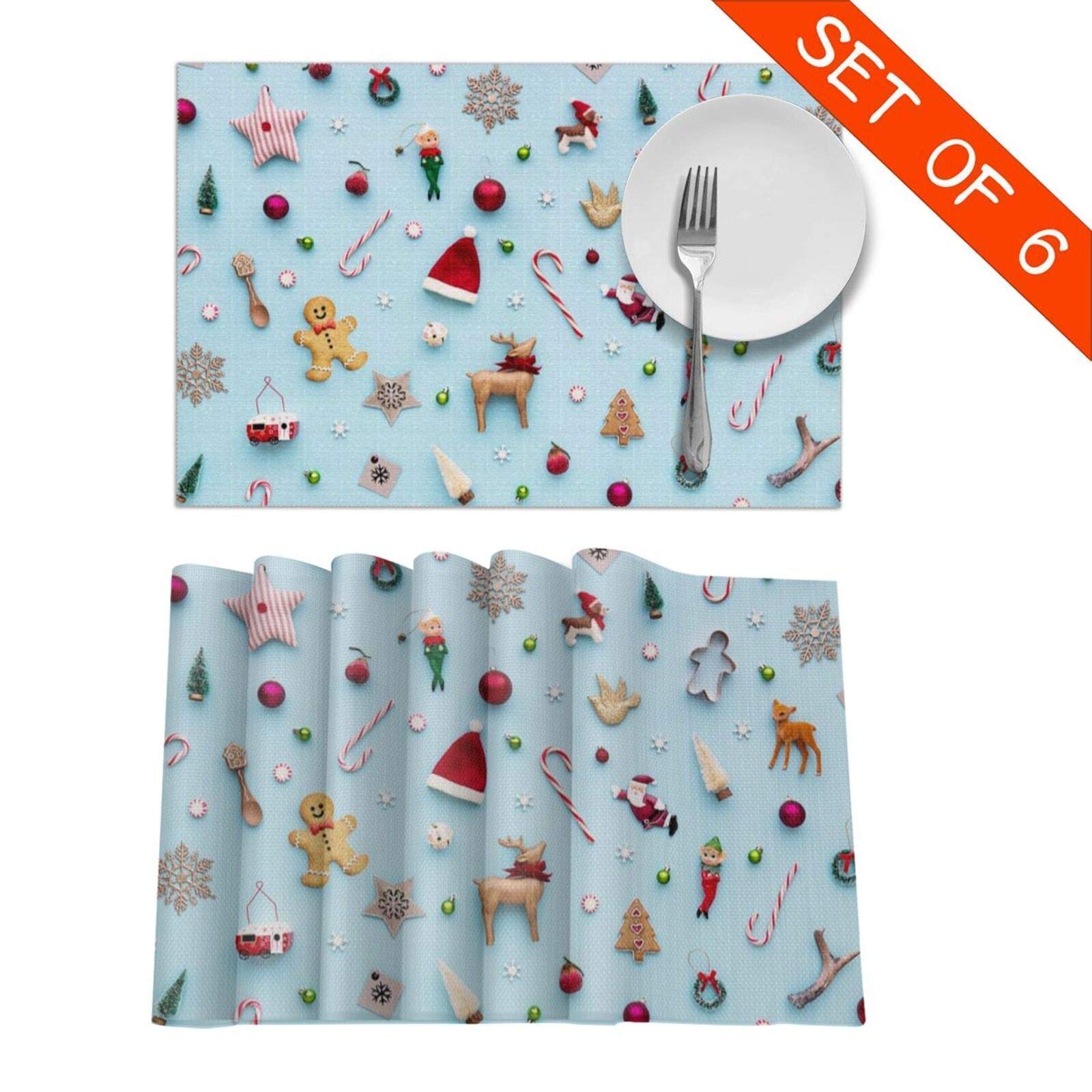 6 Pack Christmas Placemats Set - 12x18 Inch Washable & Easy Clean Table Mats for Dining Table, Kitchen Decor - Perfect for Holiday Parties, Family Gatherings & Festive Home Decor