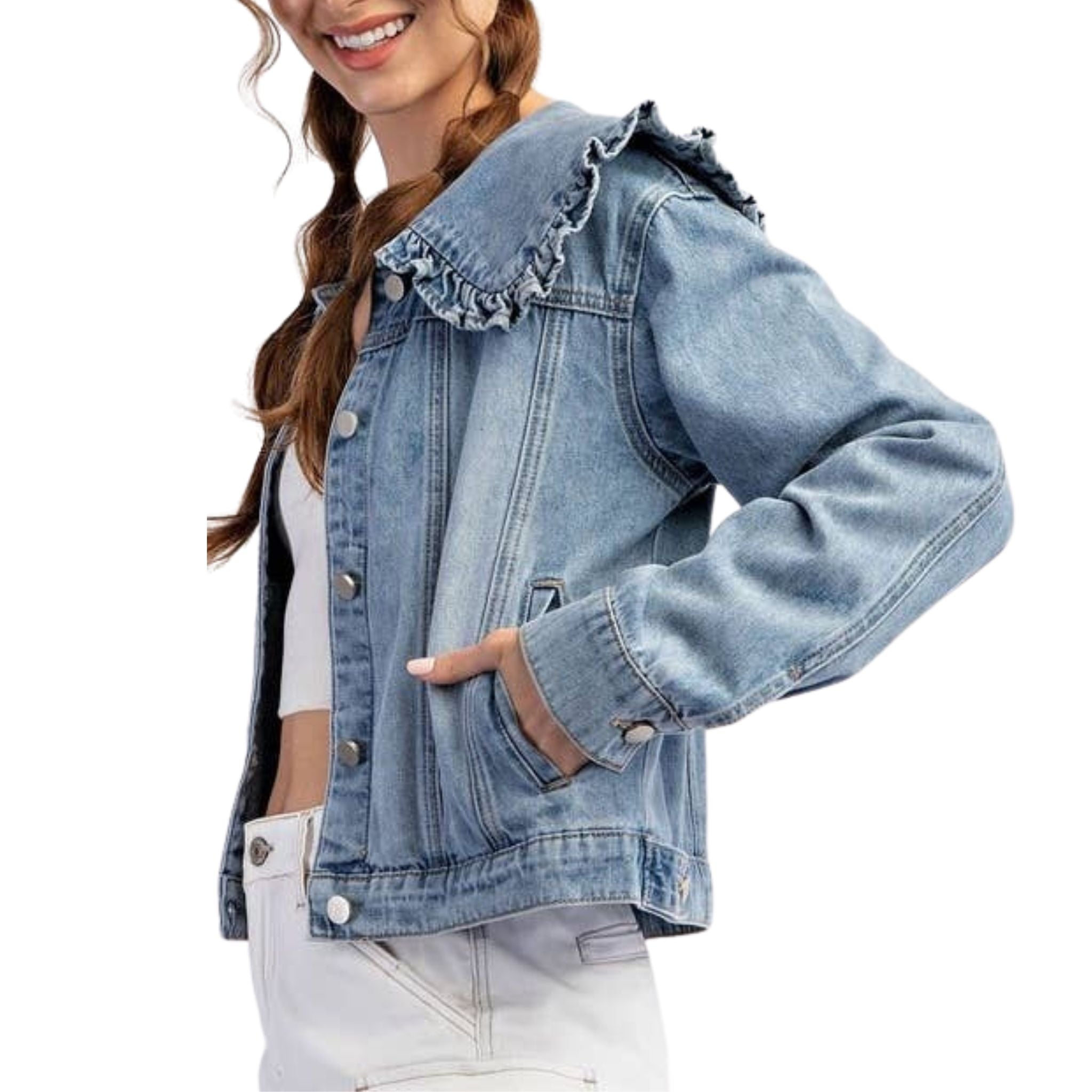 Vintage Mineral Washed Denim Jacket with Sailor Collar - Stylish Women's Outerwear for Casual, Streetwear & Boho Fashion