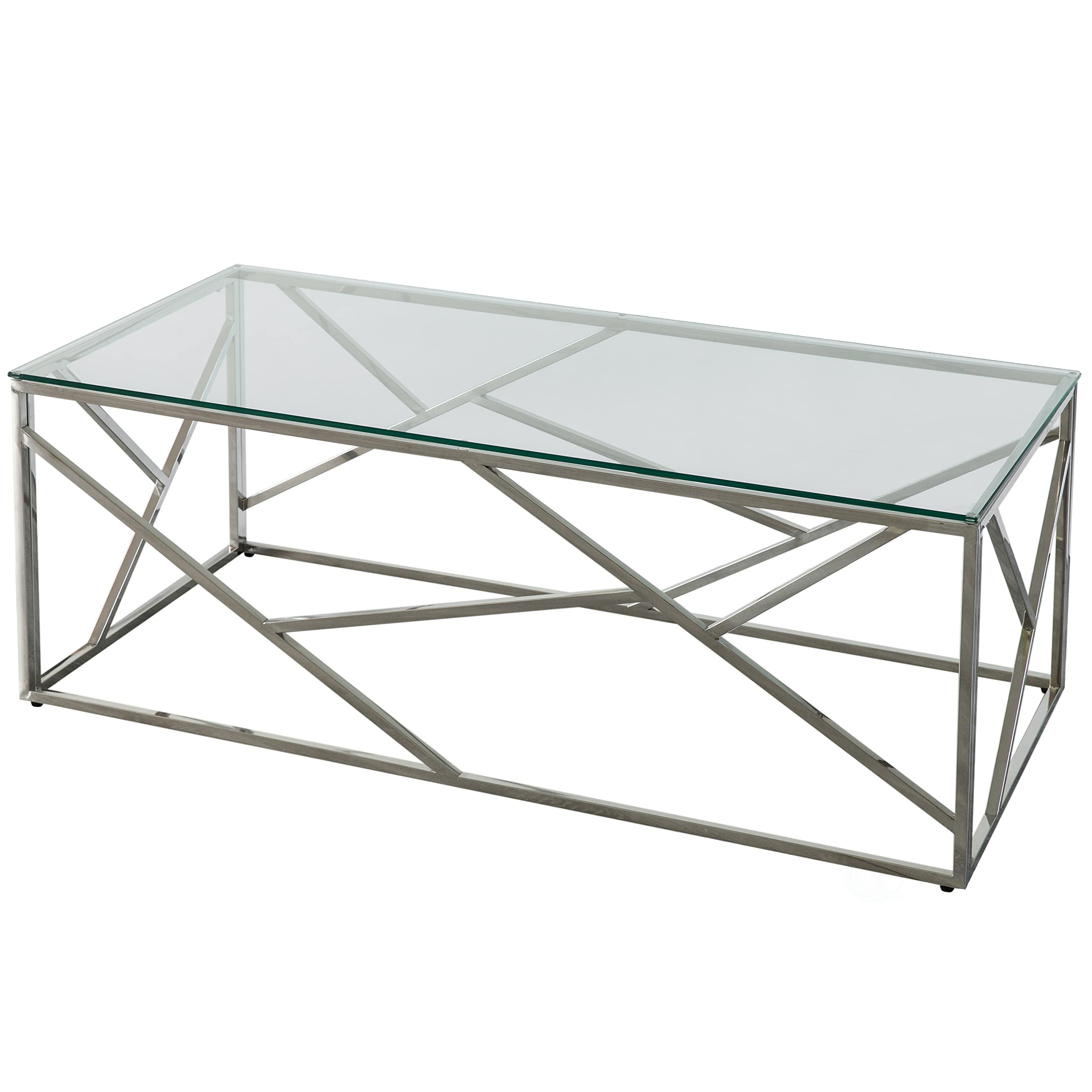 Modern Silver Rectangular Glass Top Metal Coffee Table - Stylish & Durable Living Room Furniture for Home Decor