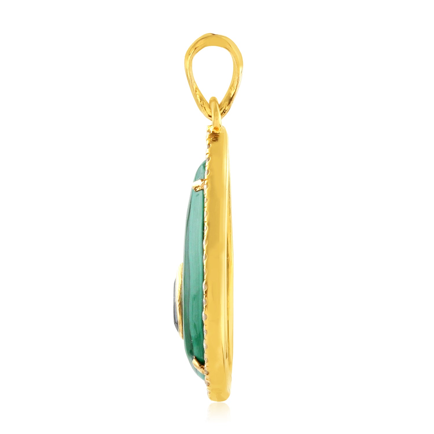 Luxury Malachite Bezel Spinel & Pave Diamond Charm Pendant in 14K Yellow Gold - Perfect for Anniversary Gifts & Special Occasions
