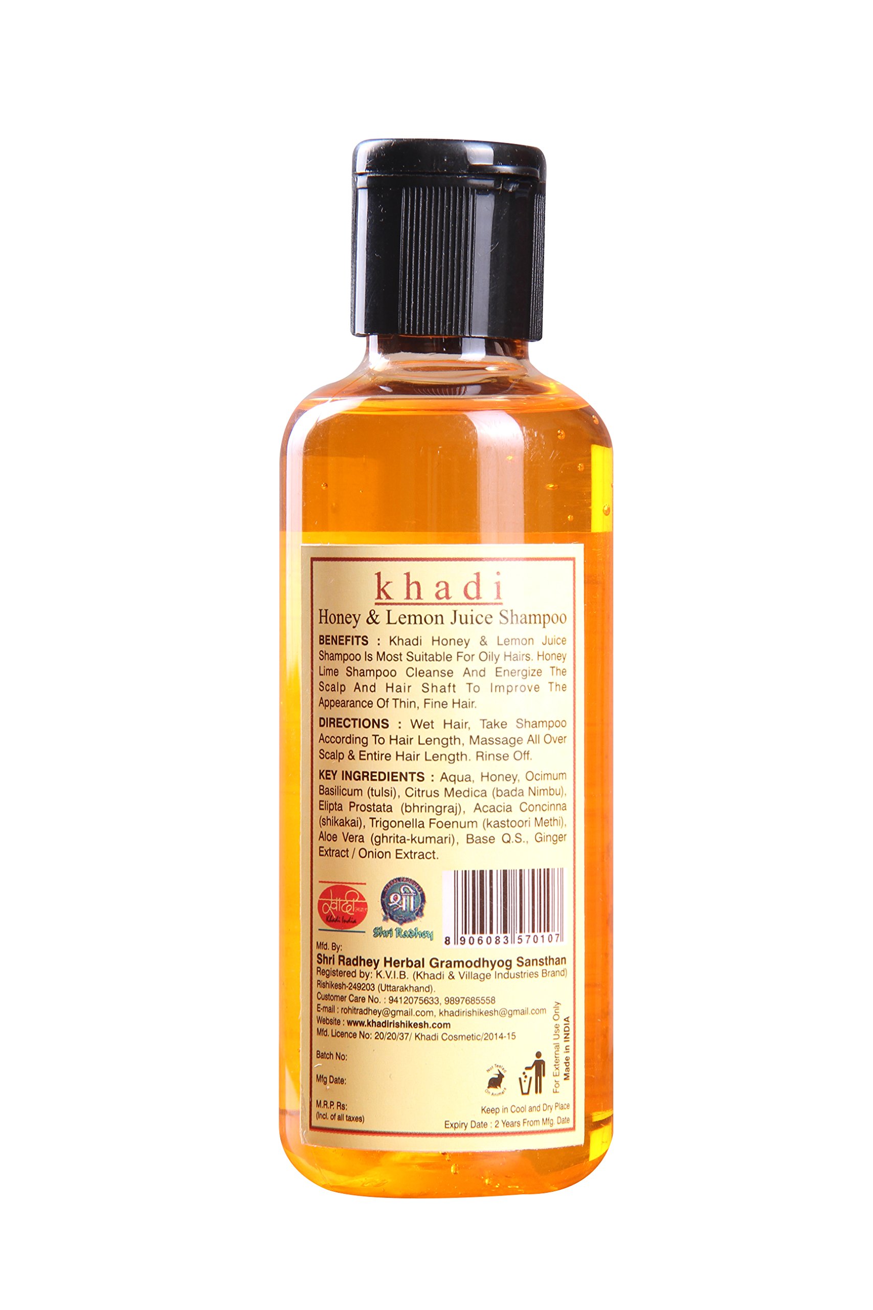 KHADI RISHIKESH Herbal Honey & Lemon Juice Anti-Dandruff Shampoo - Natural Hair Growth Treatment with Lemon & Honey for Men & Women (210ml) | Prevents Hair Fall, Strengthens Hair | Perfect for Daily Scalp Care & Thicker Hair