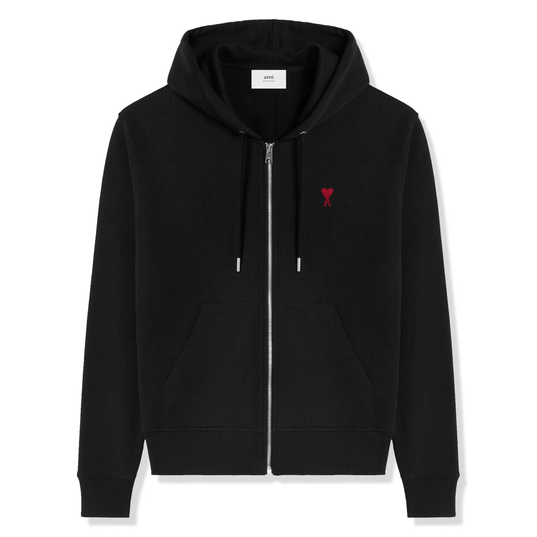 Ami Paris Ami De Coeur Black Cotton Zip-Up Hoodie for Men - Casual Streetwear & Everyday Comfort