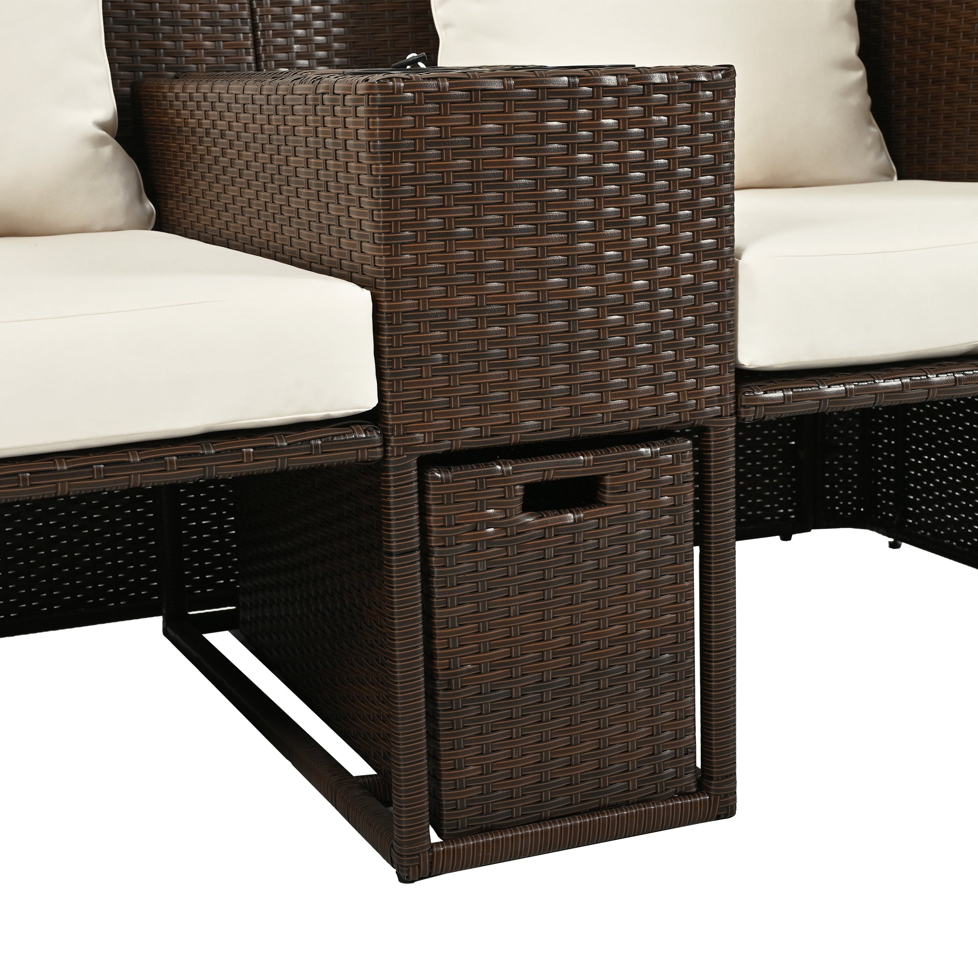 2 Seater Outdoor Patio Daybed with Foldable Awning & Cushions - Double Loveseat Sofa Set for Garden, Balcony, Poolside - Perfect for Relaxing, Sunbathing & Outdoor Lounging (Beige)