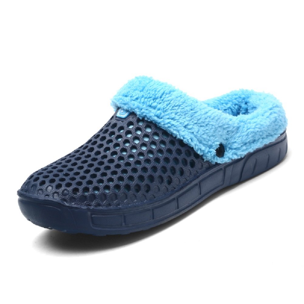 QISHENG Men's & Women's Fur-Lined Mules Clogs - Slip-On Garden Shoes & Warm Winter Slippers with Soft Lining | Indoor/Outdoor Slides for Home, Yard & Casual Wear (Black)