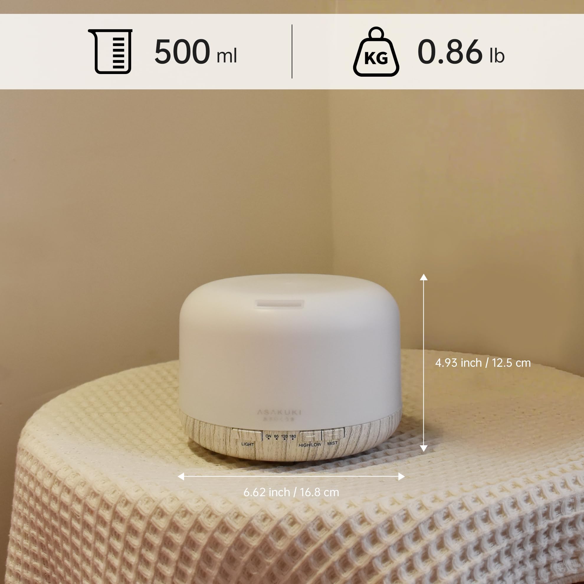 ASAKUKI 500ml Premium Essential Oil Diffuser with Remote Control - 5-in-1 Ultrasonic Aromatherapy Humidifier for Home, Office, Yoga & Spa - Auto Shut-Off, Timer, Quiet Operation (White) - Perfect for Relaxation, Sleep & Stress Relief