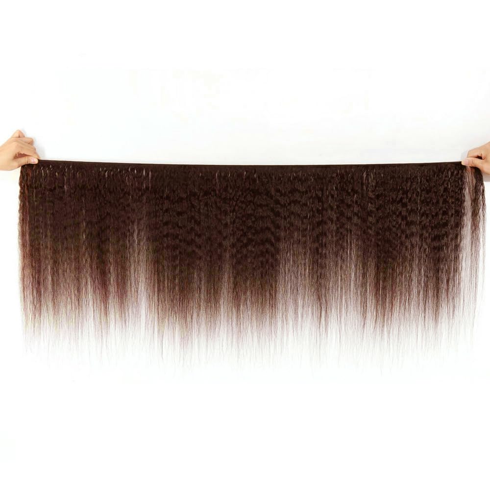 26 28 30 Inch Dark Brown Human Hair Bundles #4 Yaki Straight - Chocolate Brown Mixed Length 3 Bundles - Double Weft Human Hair Weave for Sew-in, Braiding & Natural Hairstyles