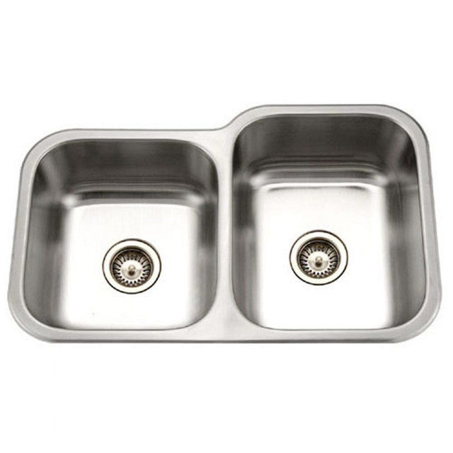 Houzer Medallion Series 32-Inch Stainless Steel Undermount 60/40 Double Bowl Kitchen Sink - Durable & Stylish for Modern Kitchens, Perfect for Busy Home Chefs & Entertaining