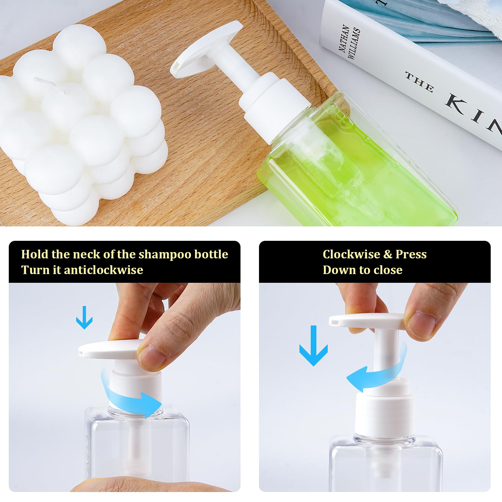 4-Pack 3.7oz/110ml Empty Travel Bottles with Pump Dispenser - Leakproof Plastic Shampoo & Conditioner Containers for Toiletries | TSA Approved Travel Accessories for Vacation, Gym, Camping Essentials