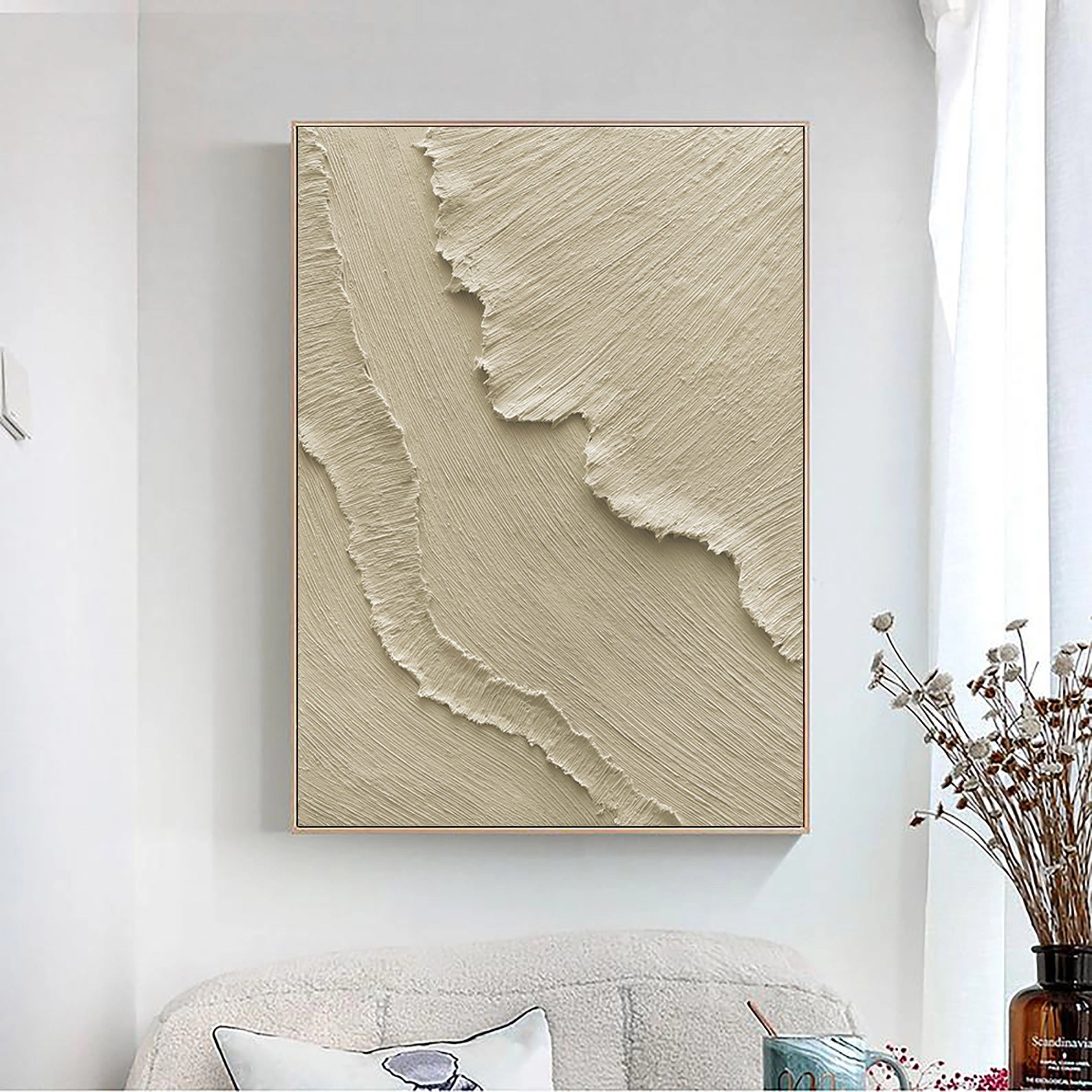 Minimalist Beige Textured Wall Art - Modern Abstract Canvas Painting for Living Room, Bedroom & Office Decor #MM034