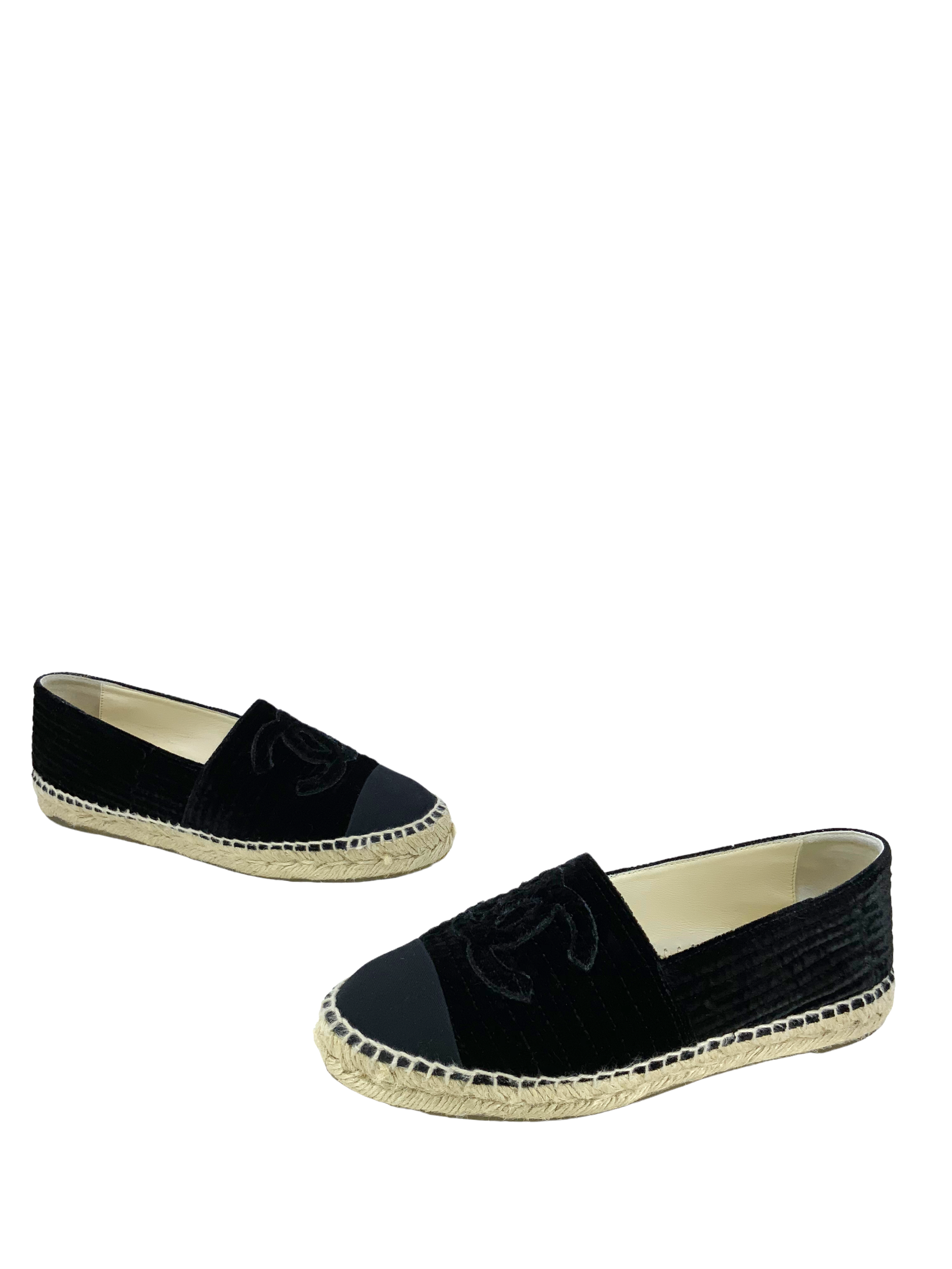 CHANEL Quilted Velvet CC Logo Espadrilles Flats - Women's Size 6 (US) | Luxury Designer Shoes for Casual Wear, Date Night & Special Occasions