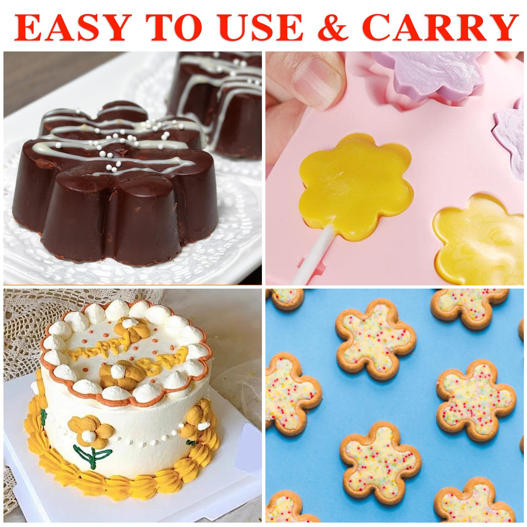 12-Cavity Flower Silicone Lollipop Molds - 8 Large Round Sucker Molds for Chocolate & Hard Candy Making - Includes 20 Sucker Sticks - Perfect for DIY Candy, Party Favors & Home Baking Projects