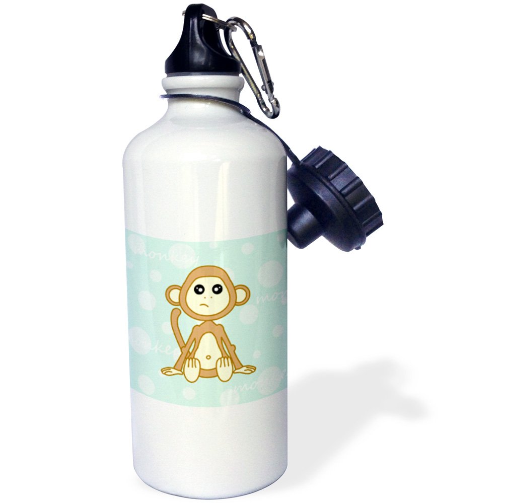 3D Rose Blue Baby Monkey Sports Water Bottle - 21 oz Insulated Stainless Steel Water Bottle for Gym, Hiking & Outdoor Activities - BPA Free, Leak Proof, White