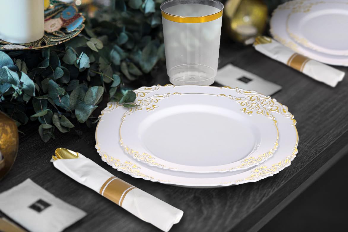 50-Piece Gold Wrapped Plastic Cutlery Set with White Napkins - Disposable Silverware for Parties, Weddings & Events - Elegant Forks, Spoons & Knives - Perfect for Catering, Birthday Celebrations & Formal Dinners - By Zulzzy