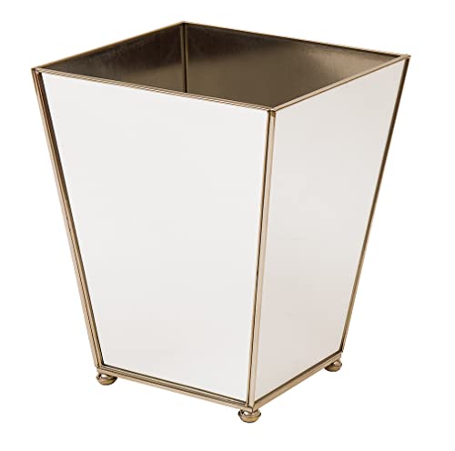Brushed Nickel Bathroom Wastebasket - Elegant Mirrored Trash Can for Bathroom or Bedroom | Perfect for Home, Office, and Hotel Décor