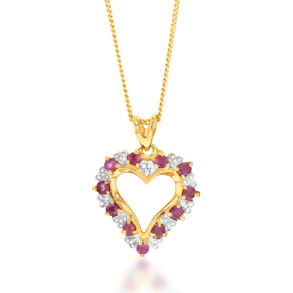 9ct Natural Ruby and Diamond Heart Pendant Necklace for Women - Elegant Valentine's Day Gift & Anniversary Jewelry - Perfect for Romantic Occasions, Date Nights and Special Celebrations
