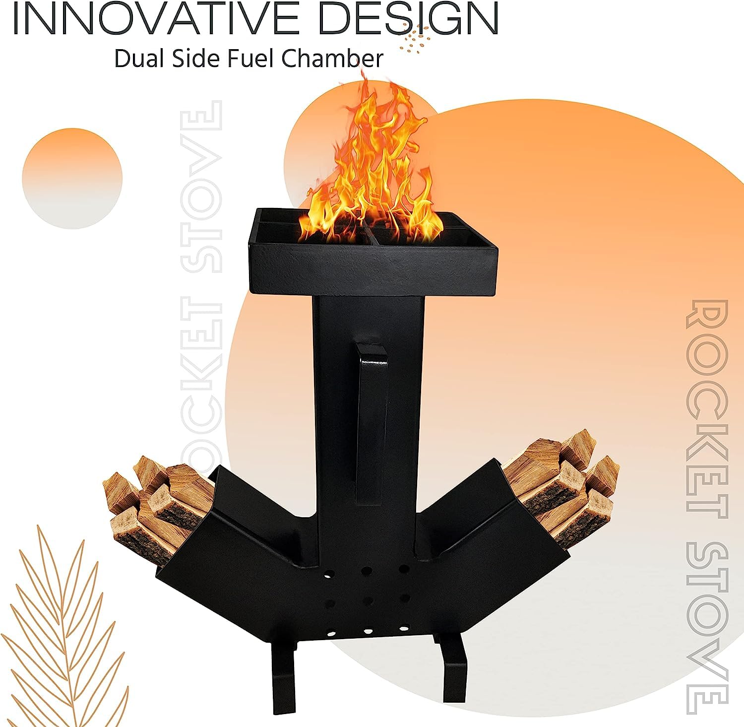 FEBTECH Portable Camping Rocket Stove - Large Dual-Side Fuel Chamber with Self-Feeding Design - Removable Top for Easy Cleaning - Perfect for Outdoor Cooking, Picnics, Camping & Hunting Adventures - Ideal for Backpacking, Emergency Preparedness & Survival Situations