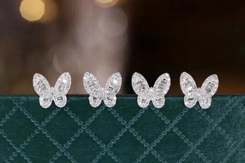 18K White Gold Butterfly Diamond Stud Earrings for Women - Romantic INS Style Real Natural Diamond Jewelry - Perfect Birthday Gift for Her, Anniversary & Special Occasions