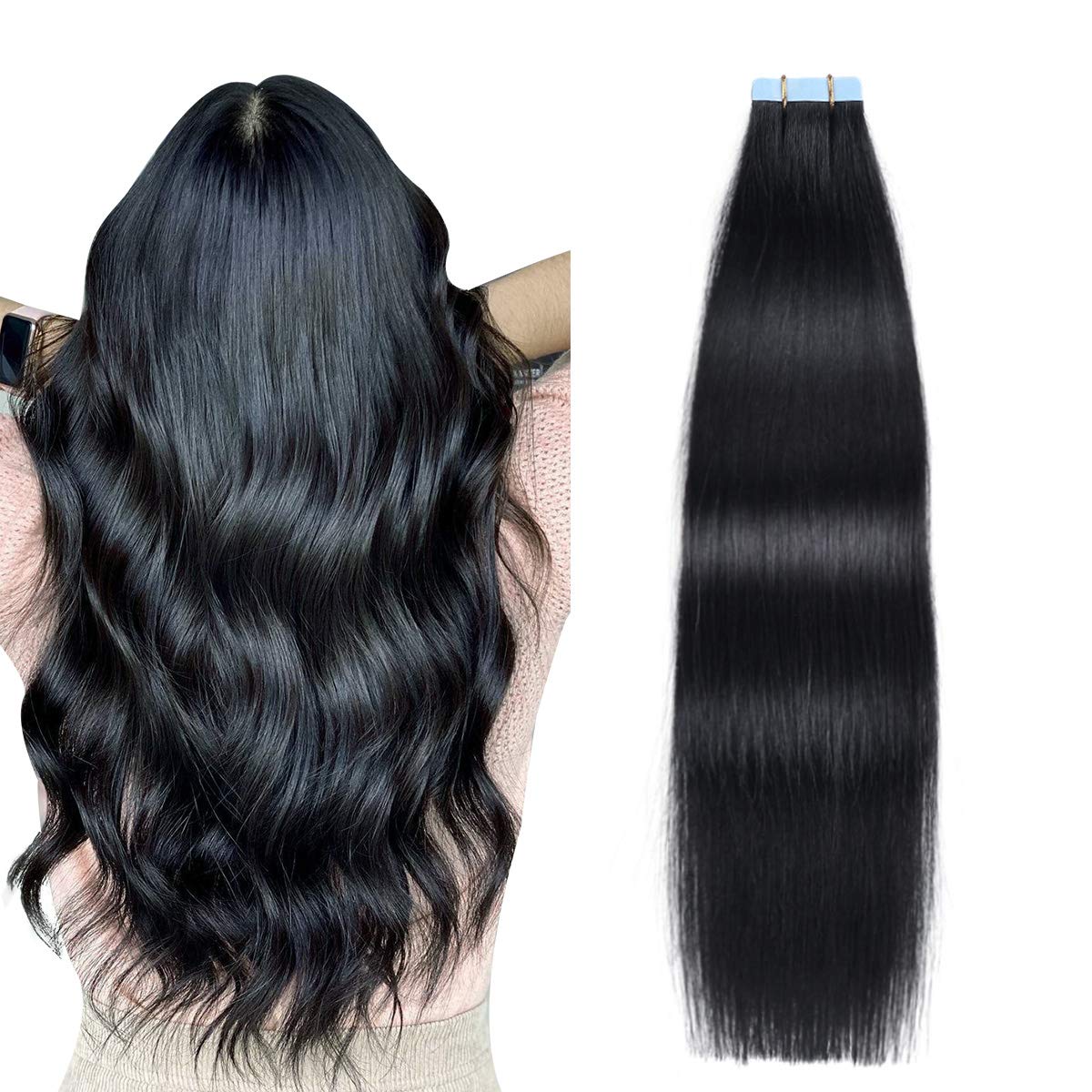 SUYYA 26 Inch Jet Black Human Hair Tape in Extensions - 60g/pack, 20pcs Straight Seamless Skin Weft for Natural Look | Perfect for Daily Wear, Parties & Special Occasions