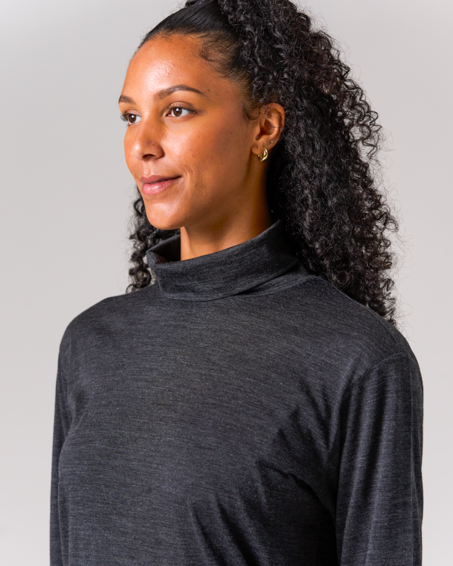 Premium Merino Wool Turtleneck Long Sleeve T-Shirt for Men & Women - Soft Thermal Base Layer for Winter, Hiking & Outdoor Activities