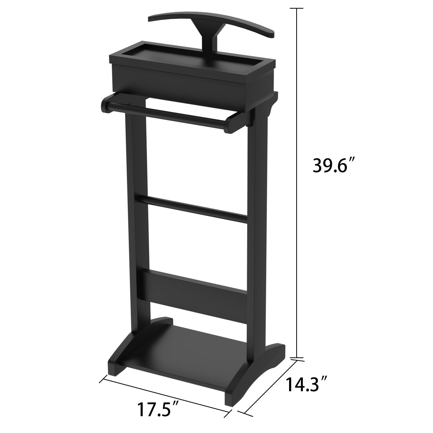 ODUWA Black Valet Stand for Men with Top Tray & Flip-up Storage Compartment - Premium Clothes Organizer for Entryway, Office, Bedroom & Living Room | Perfect for Suits, Jackets, Pants & Accessories