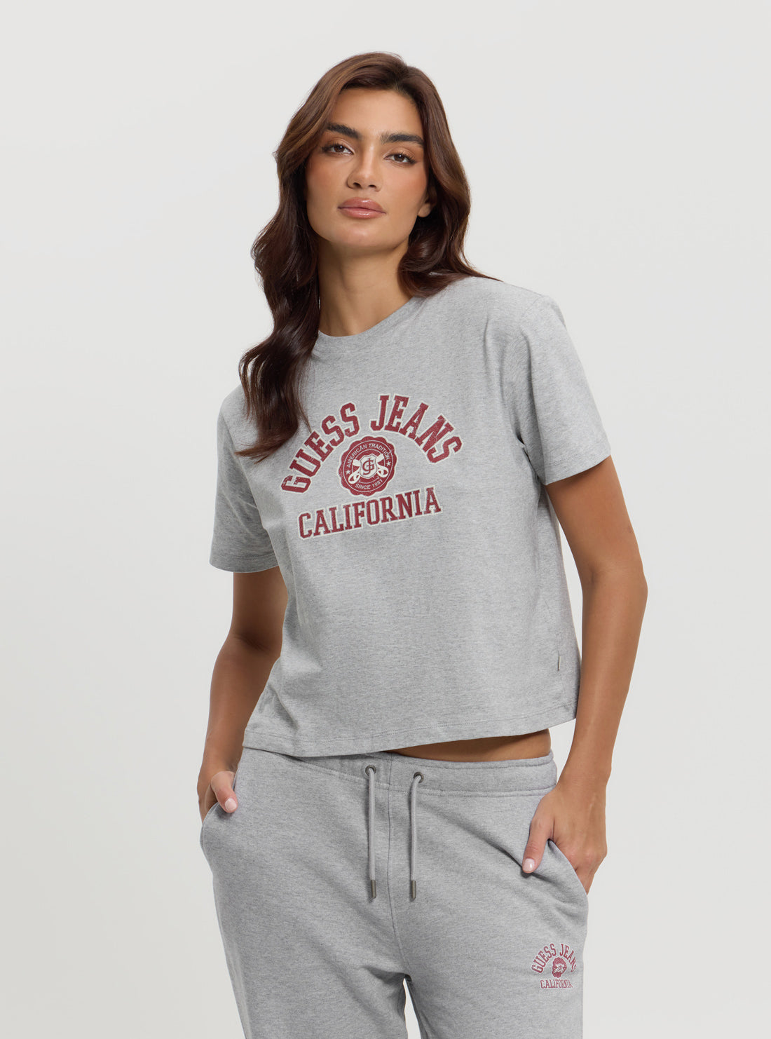 Guess Women's Grey Boxy Fit T-Shirt | Casual Short Sleeve Cotton Tee for Everyday Wear & Street Style Outfits